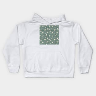 Chamomile Blooms on Green Pine Gingham Textured Stripes Kids Hoodie